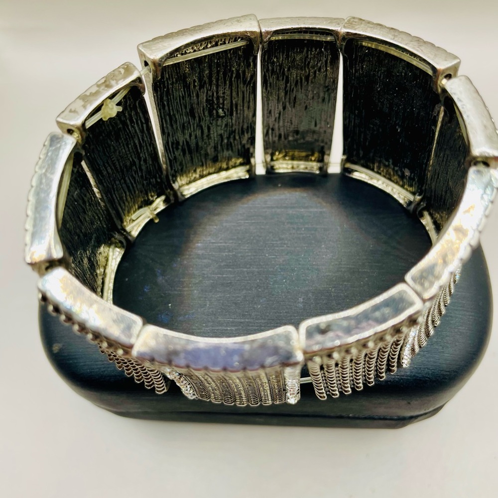 Patterned Rectangle And Rhinestone Stretch Bracel… - image 3